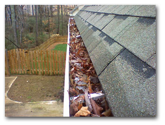 Roof gutter detail from Titan Roofing's gutter cleaning page